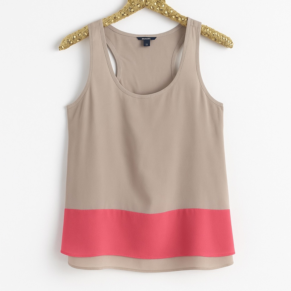 Banana Republic Taupe and Coral Light Crepe Silky Tank Top with Racerback